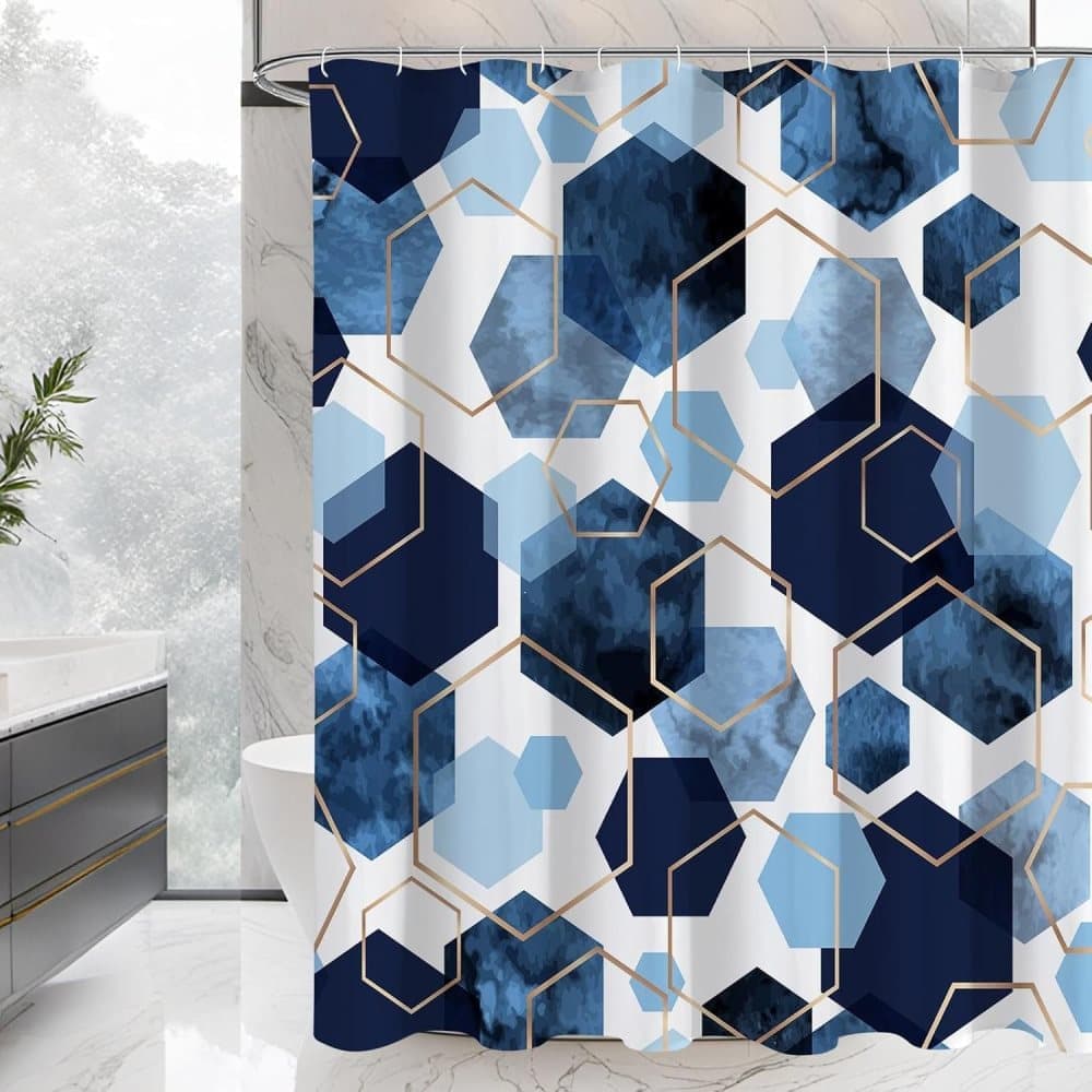 Bohemian Waterproof Mildew Resistant Shower Curtain with Marble Pattern, 72x72 inches