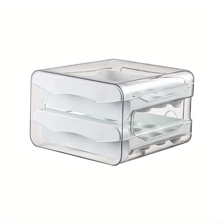 32-pcs XL Egg Storage Container, White, Transparent Double Layer Egg Holder for Refrigerator, Stackable Egg Dispenser