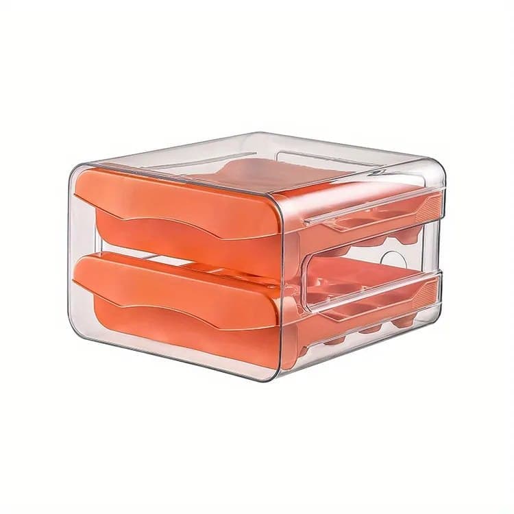32-pcs XL Egg Storage Container, Transparent Double Layer Egg Holder for Refrigerator, Egg Dispenser, Stacks, Orange