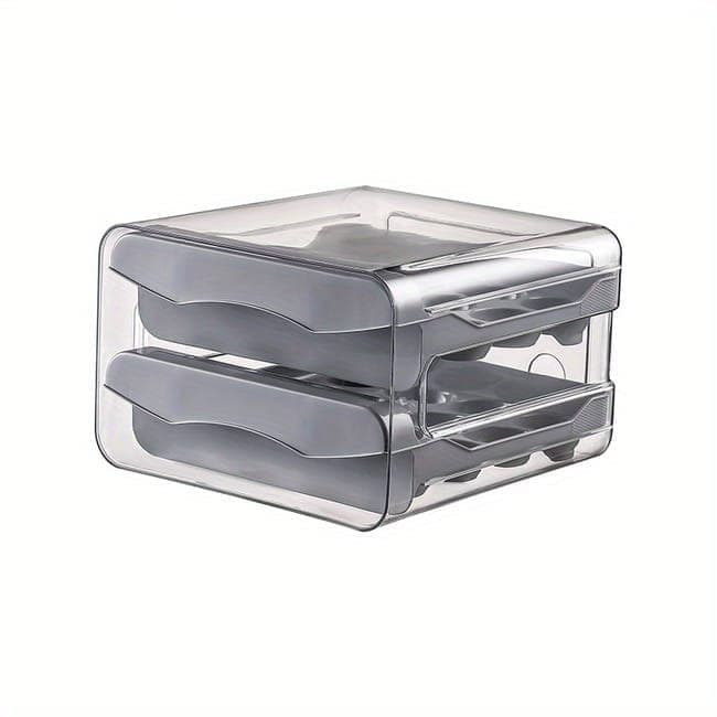 32-pcs XL Egg Storage Container for Refrigerator, Double Layer Transparent Egg Holder Dispenser, Stackable, Gray