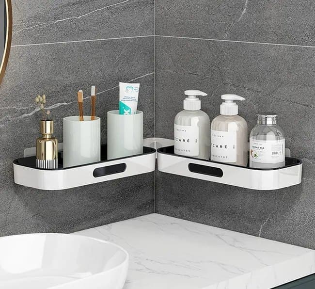 Rotatable Shower Shelf Self-Adhesive Bathroom Storage Shelf in Gray or White