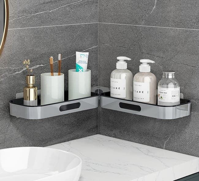 Rotatable Shower Shelf Self-Adhesive Bathroom Storage Shelf, Gray/White