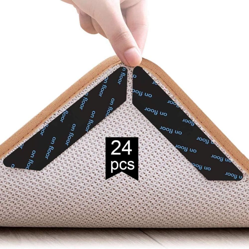 24 Non-Slip Mats Black, Washable and Reusable for Carpets and Floors, 13 x 2.5 cm