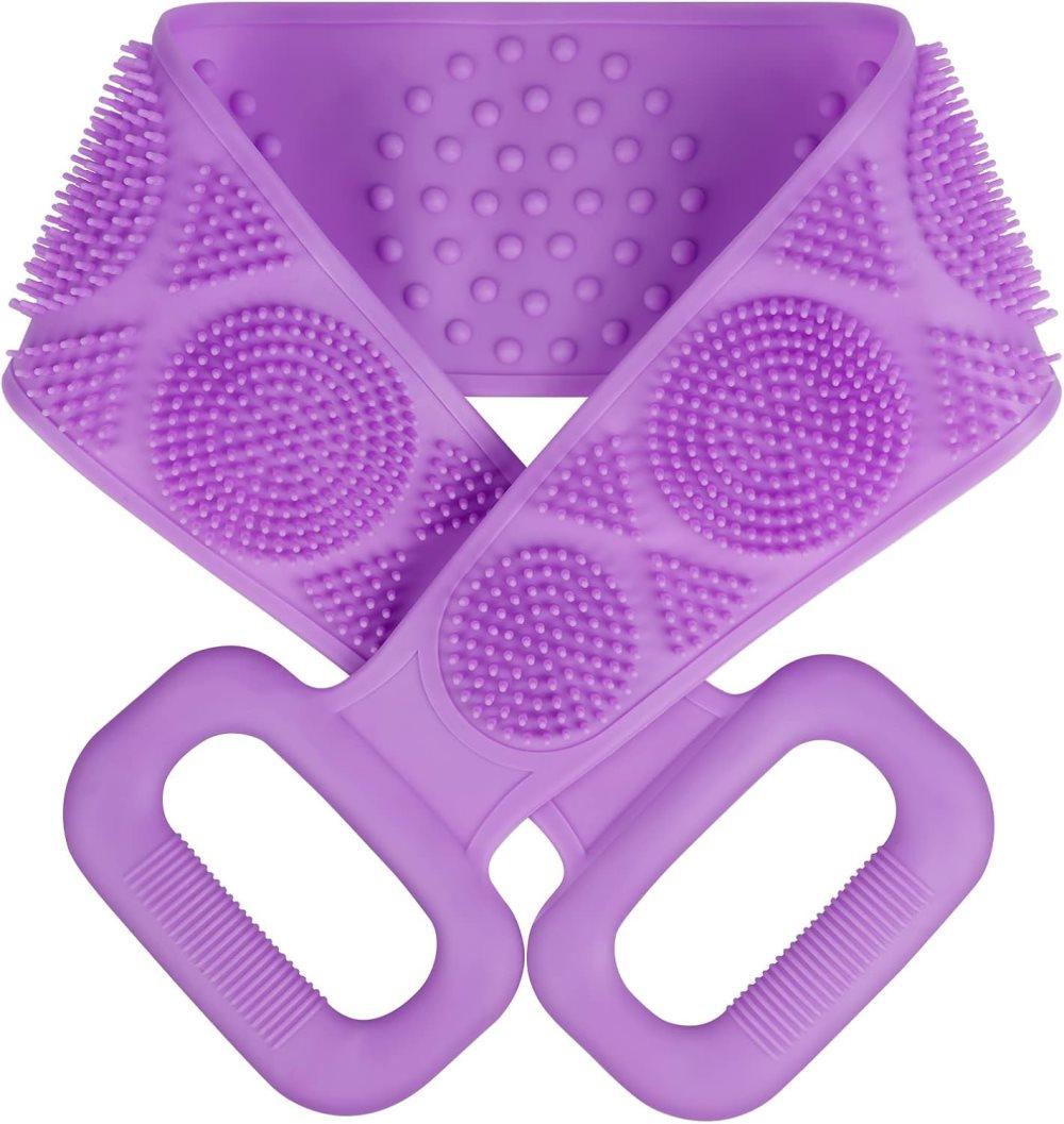 Soft Exfoliating Silicone Body Brush for Women and Men, with Massage Particles, Purple