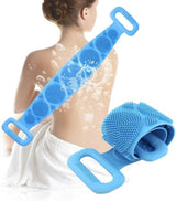 Silicone Body Brush Back Scrubber for Women and Men, Soft Exfoliating Bath Shower Brush with Massage Particles, Blue
