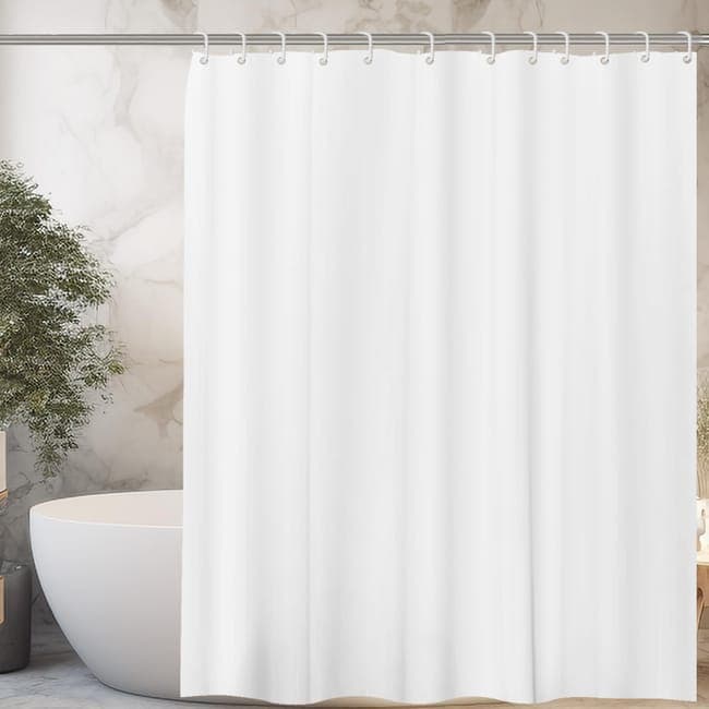 White Waterproof Shower Curtain for Bathroom, 180x180 cm, Mildew Resistant PEVA with 12 Hooks