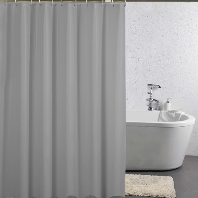 12 Hooks Waterproof Shower Curtain Solid Color Gray, 180x180 cm, Mildew Resistant PEVA for Bathroom