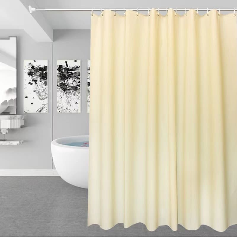 12 Hooks Solid Color Waterproof Shower Curtain for Bathroom, 180x180 cm, Mildew Resistant PEVA, Light Yellow