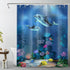 Waterproof Polyester Shower Curtain with Sea Turtle and Dolphin Motif, Mildew Resistant, Dark Blue, 180x200 cm