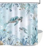 Waterproof Polyester Shower Curtain with Sea Turtle and Dolphin Design, Mildew Resistant, Light Blue, 180x180 cm