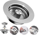 3-in-1 Stainless Steel Sink Strainer with Removable Basket, Easy to Clean Kitchen Strainer