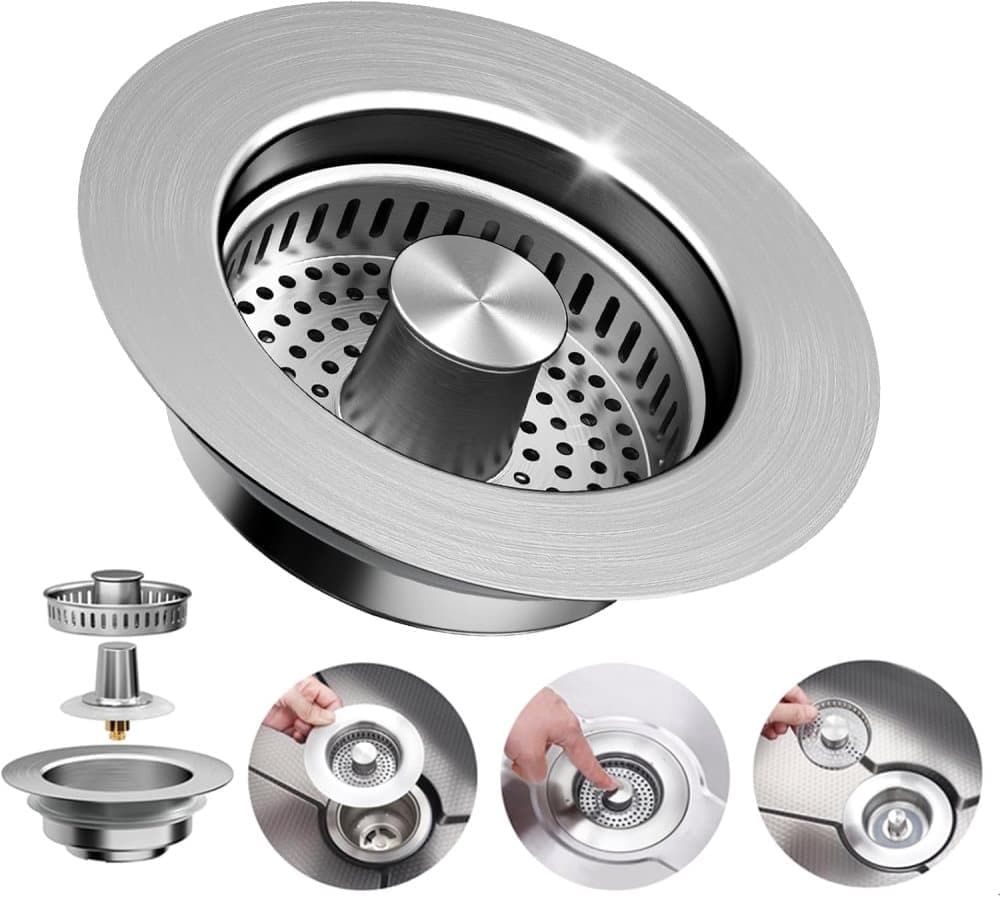3-in-1 Stainless Steel Sink Strainer with Removable Basket, Easy to Clean Kitchen Strainer