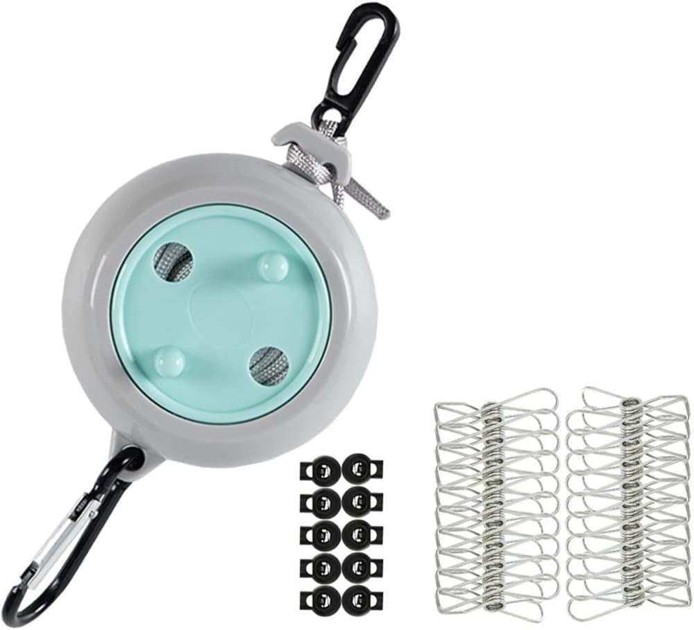 10m Portable Retractable Clothesline, Blue, for Indoors and Outdoors, Travel, Camping, Hotels, Gardens