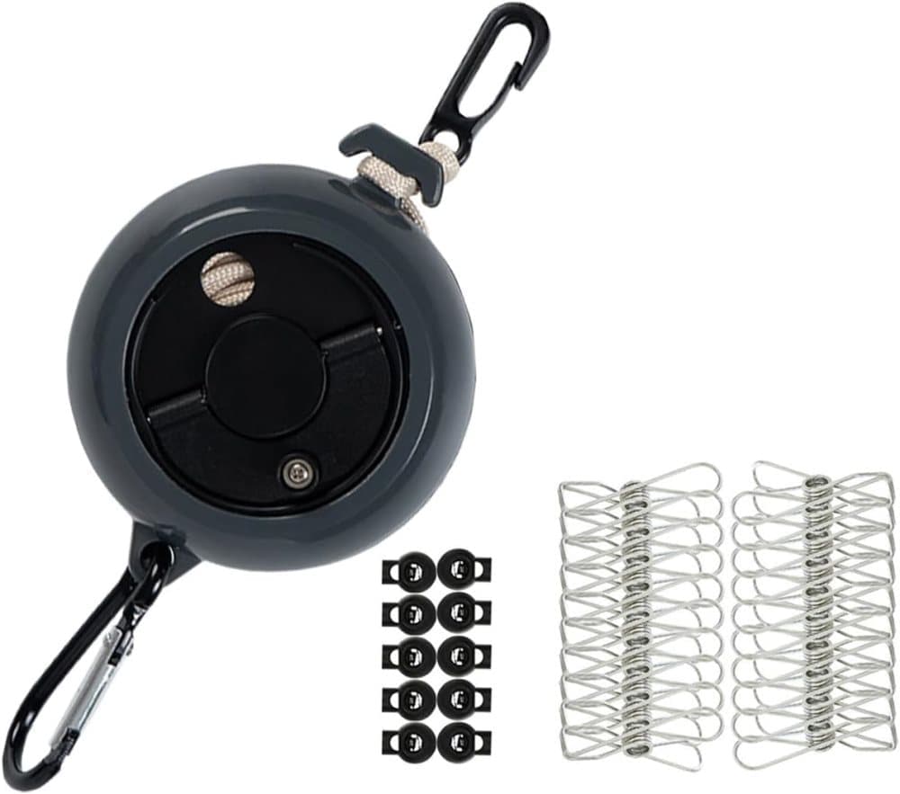 10m Retractable Clothesline, Portable for Indoors and Outdoors, Travel Camping Hotels Gardens, Black