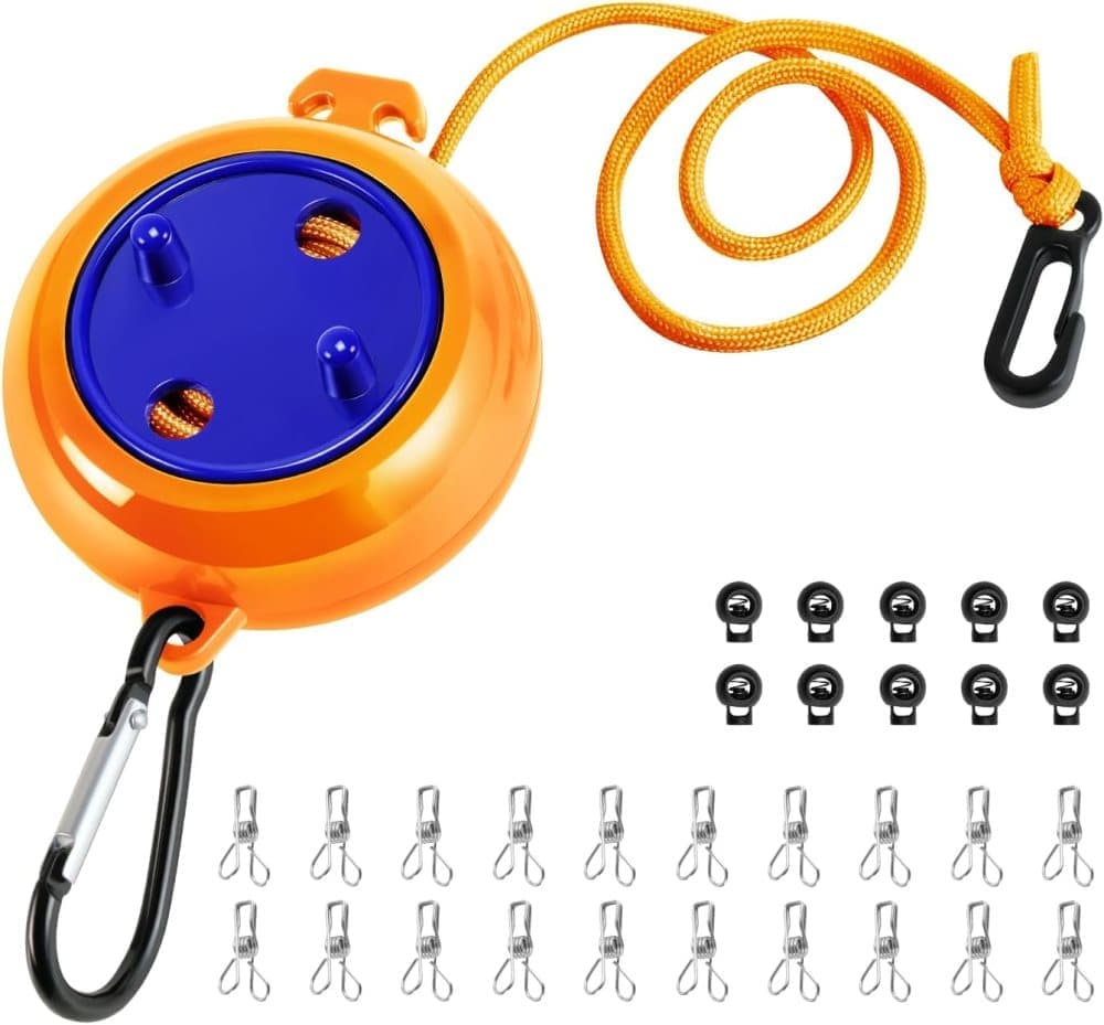 10m Retractable Clothesline Portable for Indoors Outdoors Travel Camping Hotels Gardens, 10m Orange