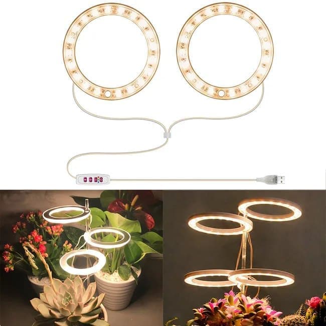 2 pcs LED Grow Light 4000K Full Spectrum with Timer, Adjustable USB Plant Lighting for Small Plants, Beige