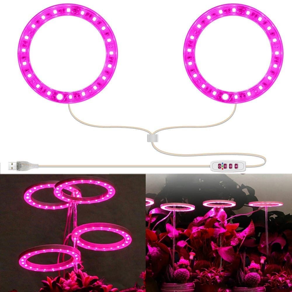 2 pcs USB LED Grow Light 4000K Full Spectrum Plant Lighting with Timer Adjustable, Pink