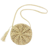Retro style round straw beach bag, white, perfect for summer