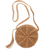 Retro style beach bag round shoulder straw bag for summer, brown, perfect for beach