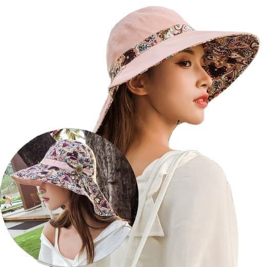 Women's Sun Hat UV Protection Wide Brim Beach Hat Foldable Visor, Pink