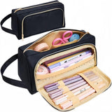 Large Capacity Pencil Case 4 Compartments, Black, Pink, Green, for School Travel, with 4 Compartments