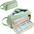 4 Compartments Large Capacity Pencil Case for School Students Travel, Green Pink Black, 9.8 x 5.5 inches