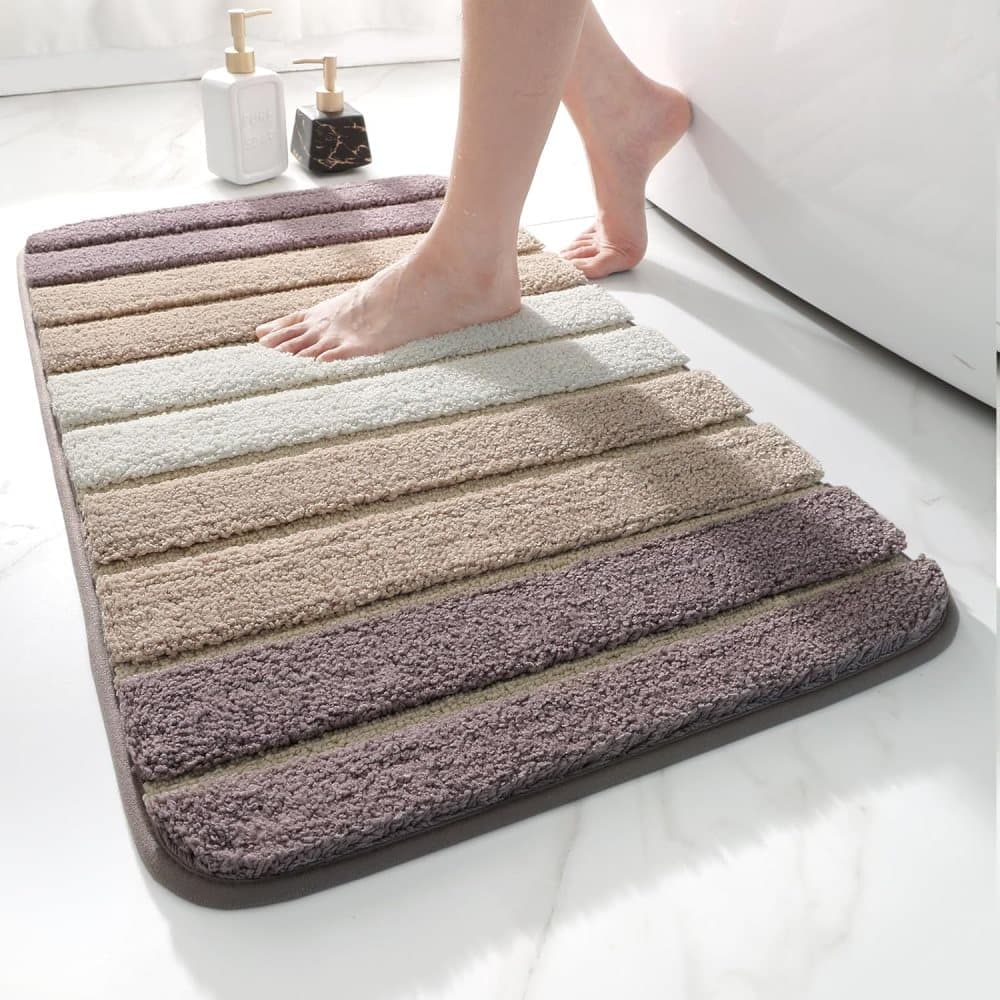 Non-slip bath mat extra soft water-absorbent machine washable, 40x60 cm, beige