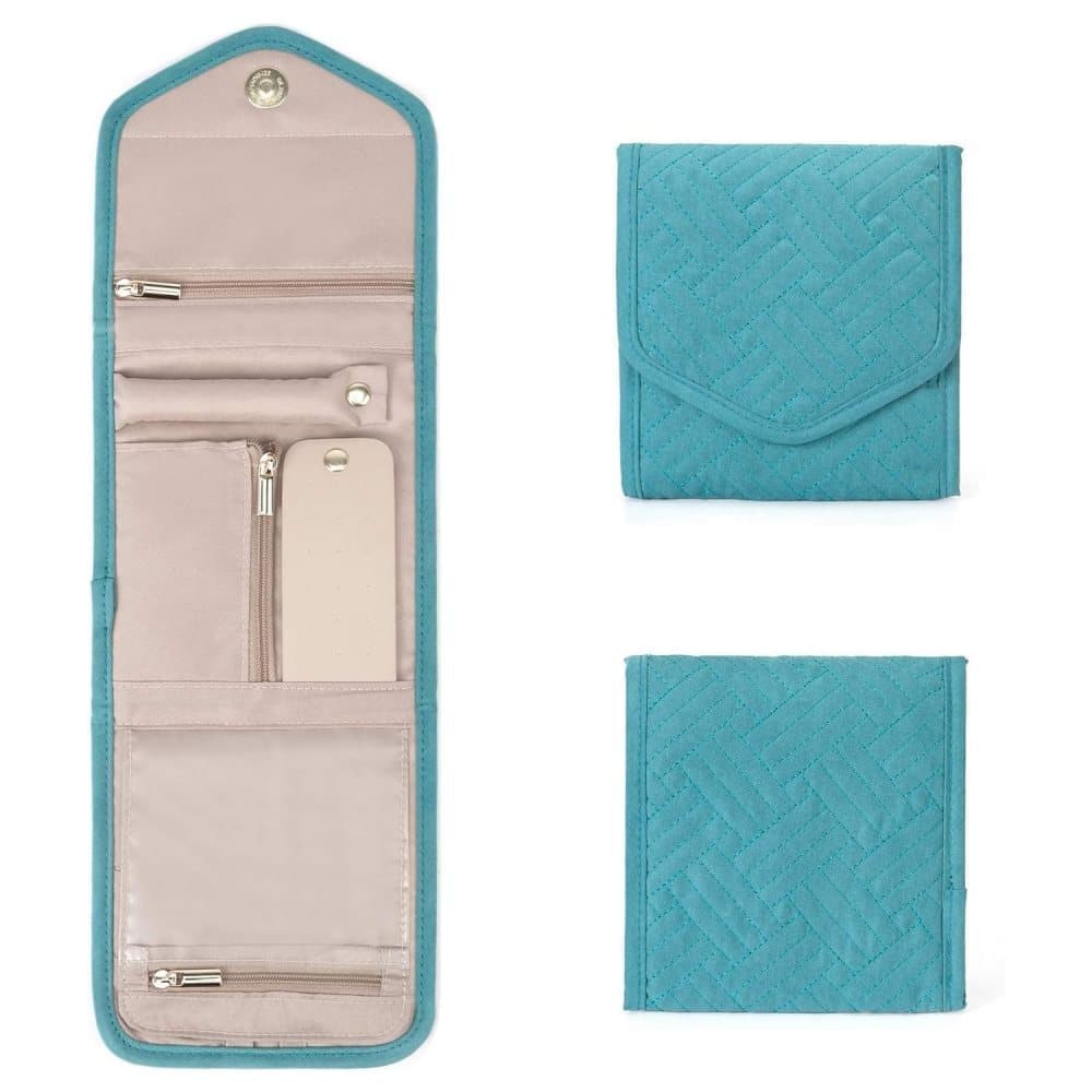 Green Travel Jewelry Box with Compartments, Compact Portable Jewelry Storage Bag, 15cm