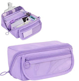 Waterproof Pencil Case with Zipper, Purple, Large, Multifunctional Travel Pencil Box for Students and Office