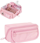 Waterproof Pencil Case with Zipper, Large Multifunctional Travel Pencil Box for Students and Office, Pink