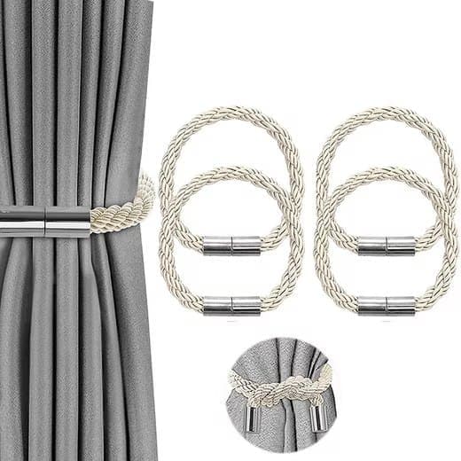 4-Pack Magnetic Curtain Tiebacks with Buckle No-Drill, Beige