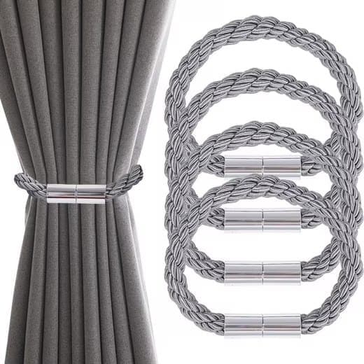 4-Pack Magnetic Curtain Tiebacks with Buckle No-Drill, Gray