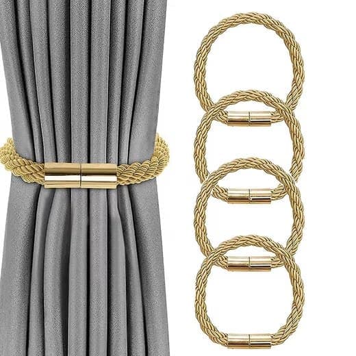 4-Pack Magnetic Curtain Tiebacks with Buckle No-Drill, Gold