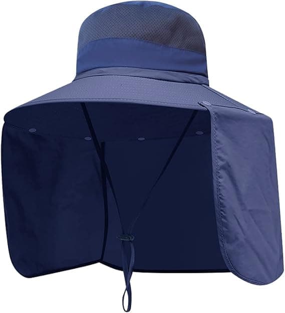 UV Protection Foldable Sun Hat with Neck Protection, Fishing and Hiking Cap, Dark Blue