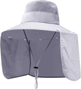 Foldable Sun Hat with Neck Protection UV Protection Fishing and Hiking Cap, Light Gray