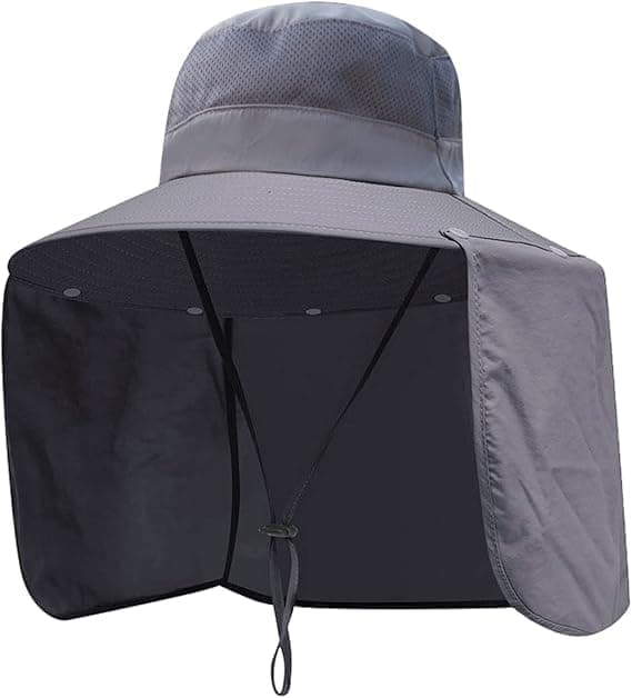 Foldable Sun Hat with Neck Protection UV Protection Fishing and Hiking Cap, Dark Gray