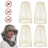 4 pcs Mosquito Net for Hat, Waterproof Adjustable Ultra-fine with Storage Bag, for Fishing Hiking Camping, Beige