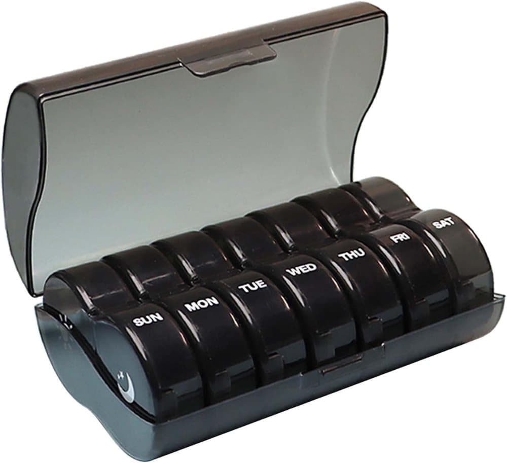 7-Day Round Medicine Dosett Storage with 7 Compartments, compatible with Oral-B, Black