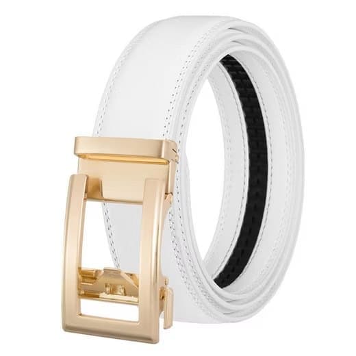Unisex Leather Belt with Adjustable Buckle, 115/125 cm, White