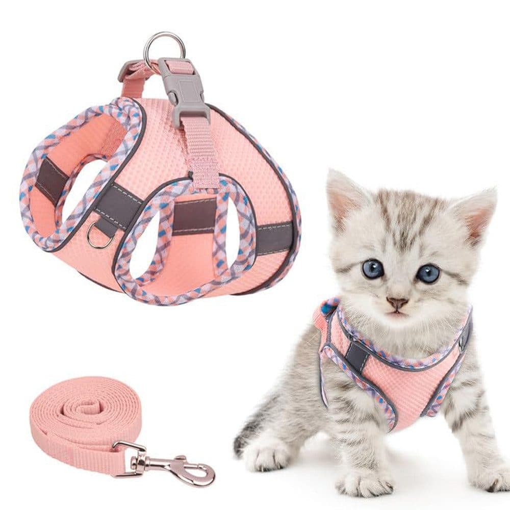 Adjustable Pet Harness with Reflector and Leash for Cat and Dogs, Soft Comfortable Vest Design Anti-Escape, S, Pink