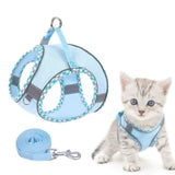 Adjustable Pet Harness with Reflector and Leash for Cat and Dog, Soft Comfortable Vest Design Anti-Escape, XS, Light Blue