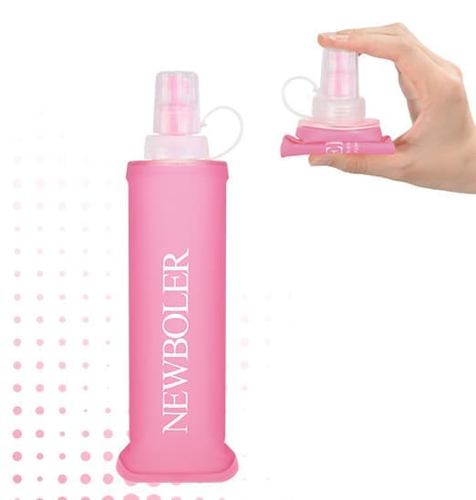 Foldable Water Bottle 250ml, BPA-Free Soft Bottle for Marathons Camping Hiking, Pink