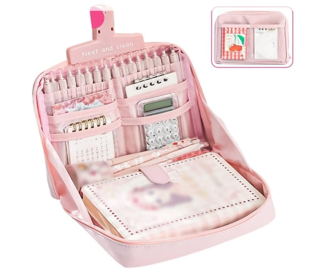 Large Capacity Pencil Case with Compartments and Zipper for School Office Travel, Pink