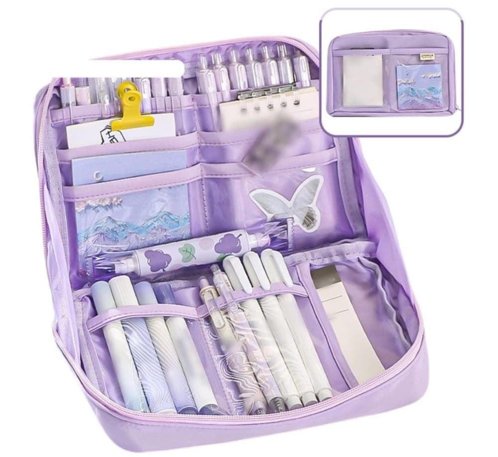 1 Pack Purple Large Capacity Stylish Pencil Case with Zipper for School and Office