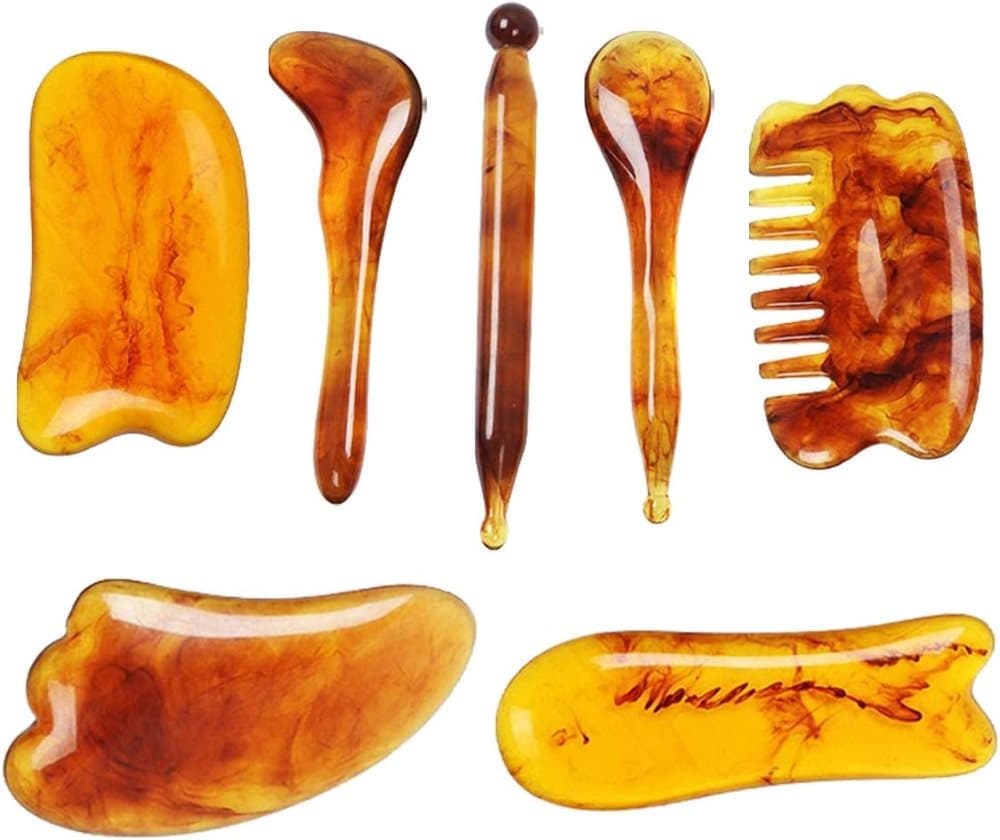 7-piece Gua Sha Set, Resin Facial and Body Massage Tool for Face Legs Back, Gold