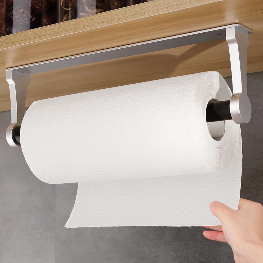 Aluminum Self-Adhesive Paper Towel Holder, No Drilling Required, Silver, 32.5x9.8cm