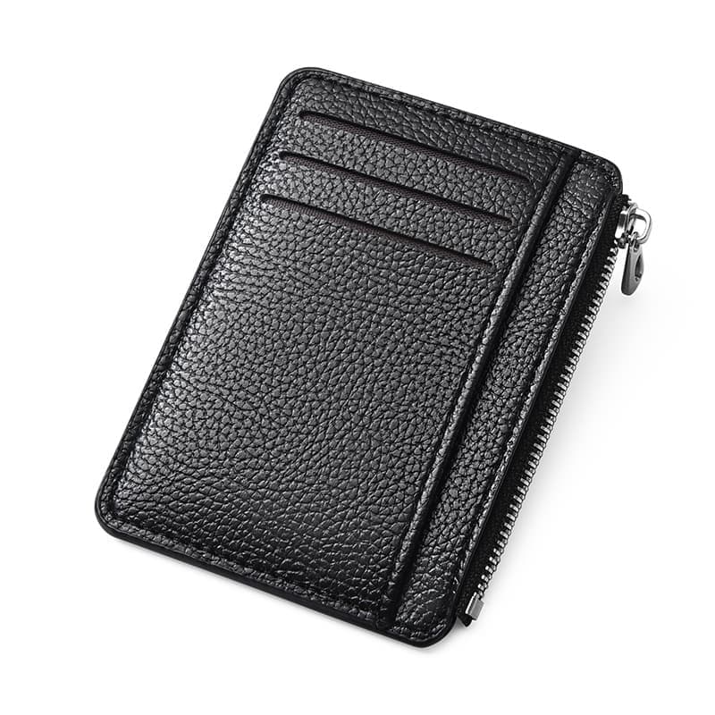 6 Card Slots Zipper Card Holder Wallet, Thin and Durable, Water Repellent and Scratch Resistant, Black