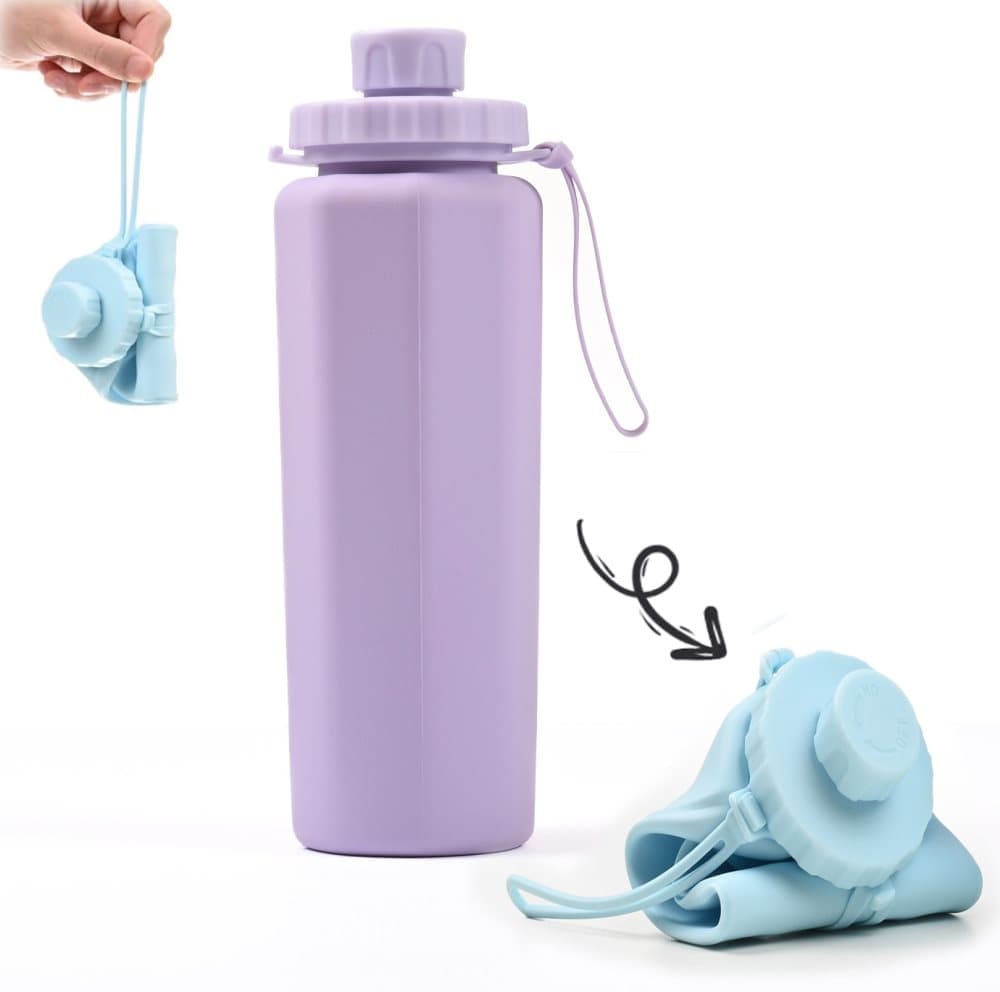 Foldable Water Bottle 600ml BPA-Free Lightweight for Travel Gym Camping, Purple
