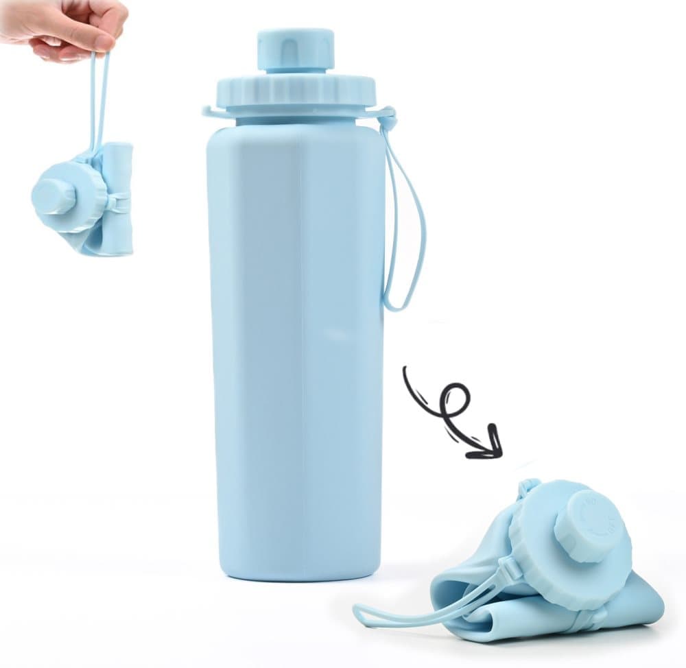 600ml Foldable Water Bottle BPA-Free Lightweight for Travel Gym Camping, Blue