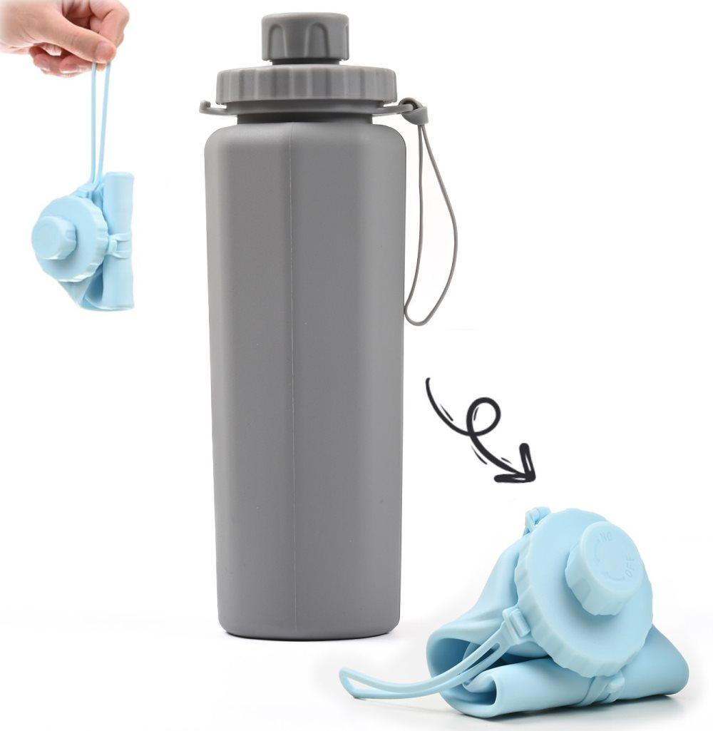 600ml Foldable Water Bottle BPA-Free Lightweight for Travel Gym Camping, Gray